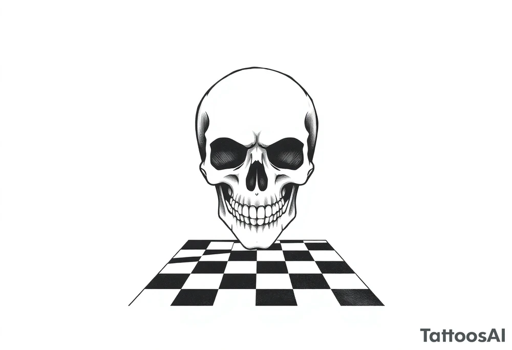 skull with checkered floor tattoo idea