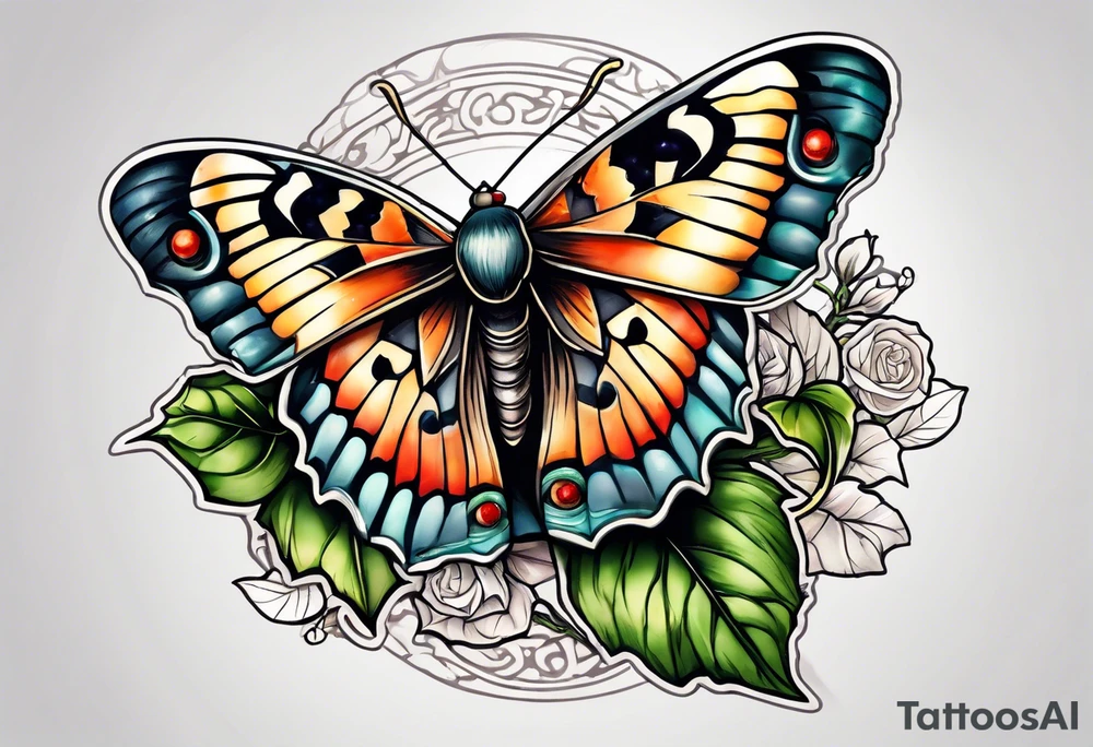 Moth flying around and winding ivy tattoo idea