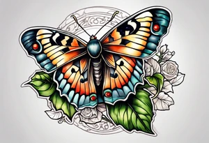 Moth flying around and winding ivy tattoo idea