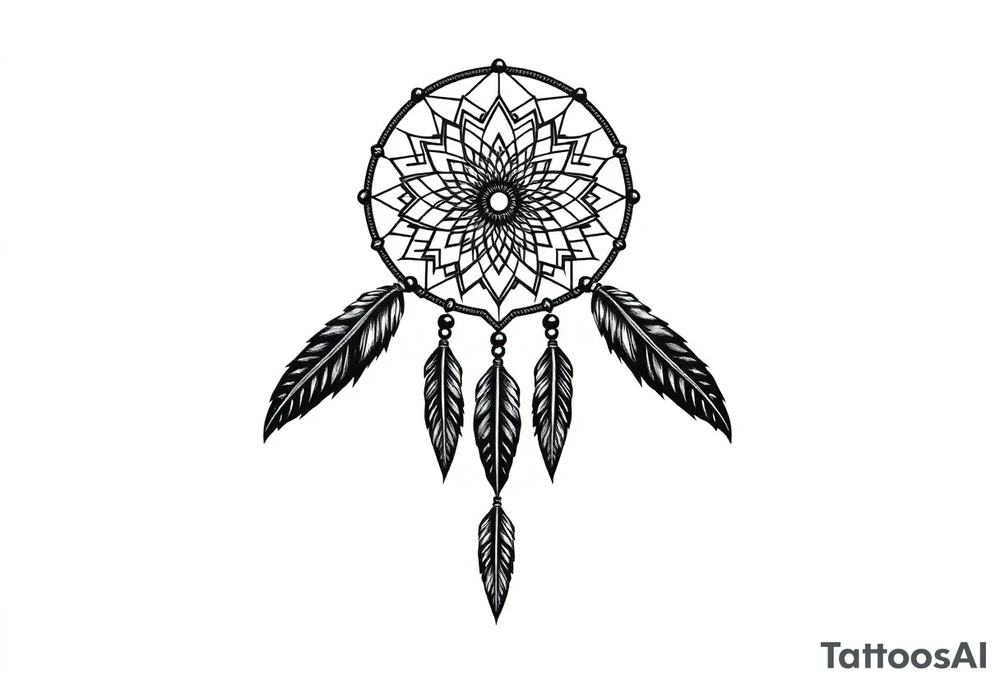 dreamcatcher, with feathers, authentic tattoo idea