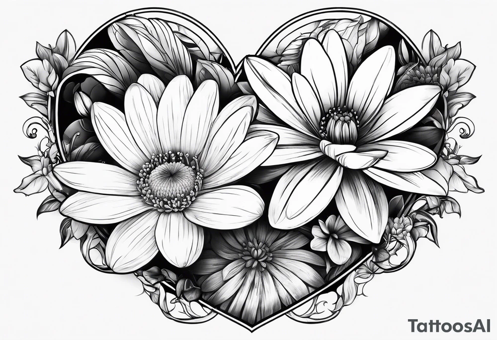 Daisy and water lily heart simple tattoo idea