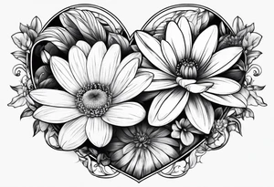 Daisy and water lily heart simple tattoo idea