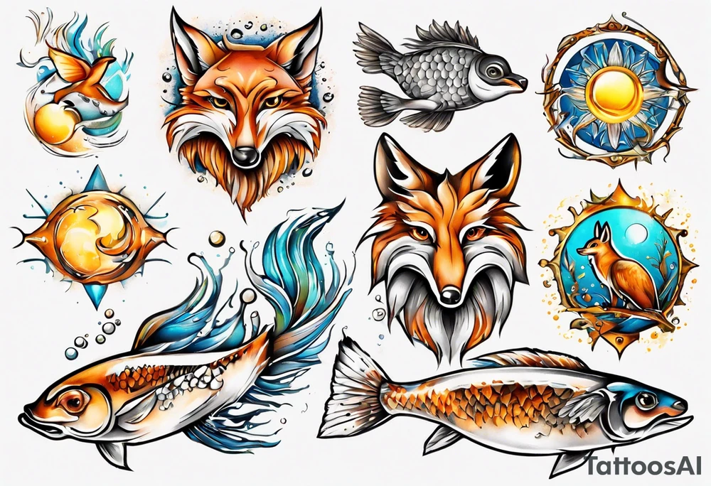sonne, eule, fuchs, sapere aude, Wasser, fisch, forelle tattoo idea