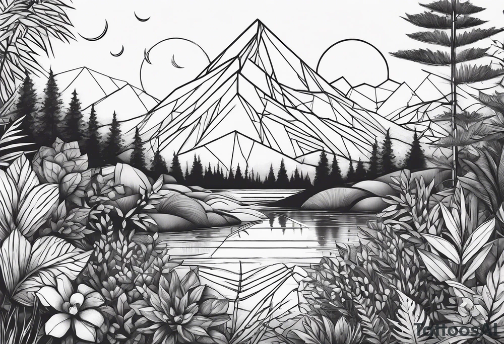 geometric dense vegetation tattoo idea