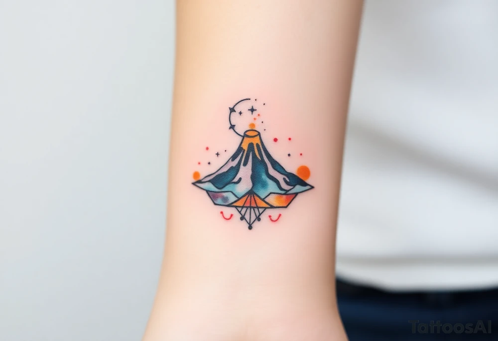 Geometric Volcano incorporating Capricornus star constellation tattoo idea