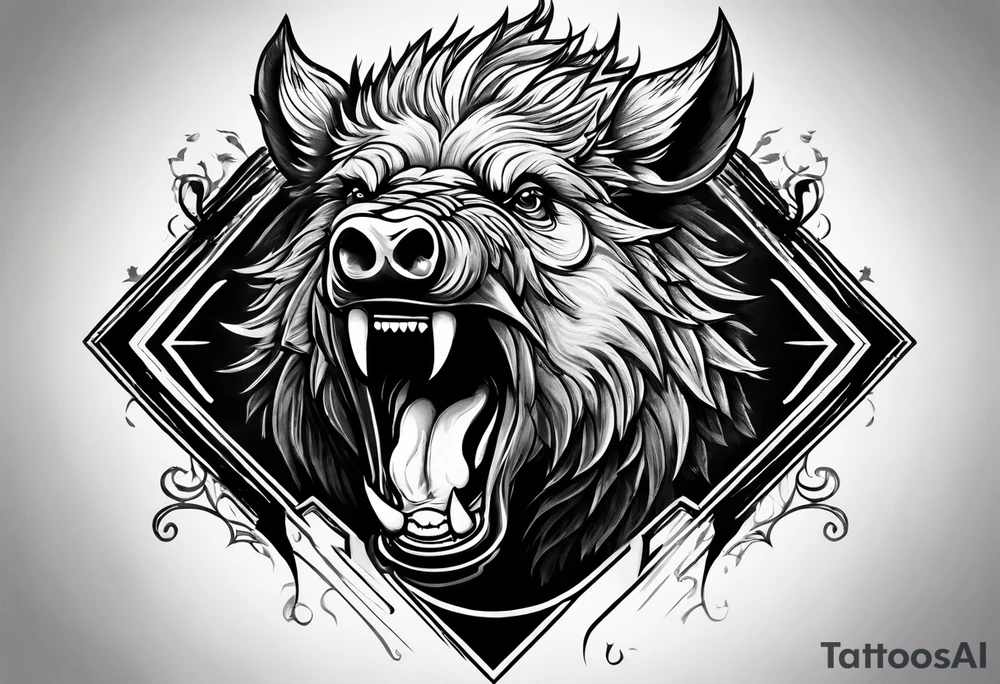angry boar front tattoo idea
