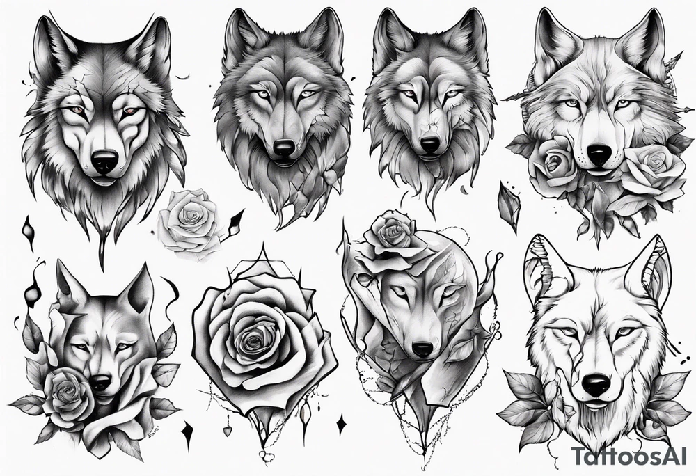 Wolf with roses and broken glass tattoo idea