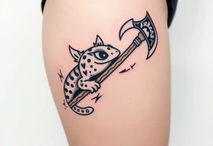 line work cartoon 
axolotl holding an axe tattoo idea