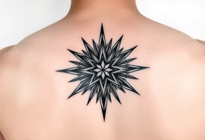 A highly artistic tattoo design with a central focus on a radiant star, symbolizing guidance and empowerment. black and white. small tattoo idea