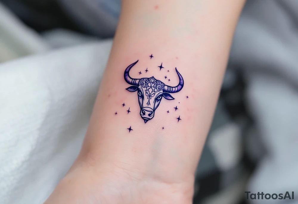 Under a lilac twilight, Taurus rises strong and steady, its constellation a symbol of patience. tattoo idea