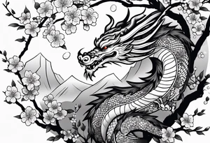 Japanese dragon, cherry blossoms, full sleeve tattoo idea