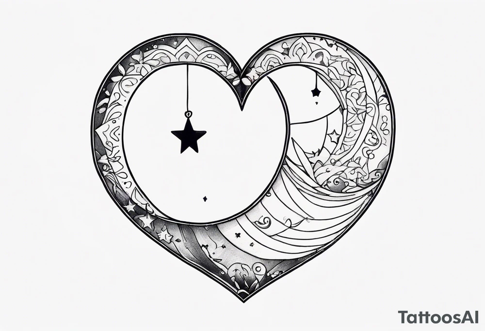 Crescent moon with a love heart inside it tattoo idea