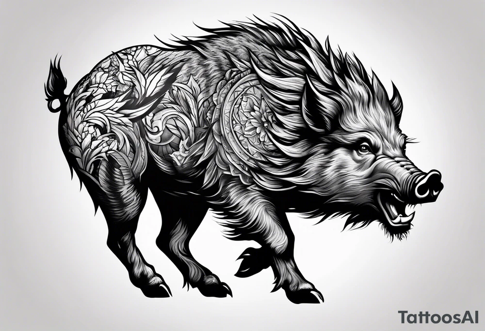angry boar front tattoo idea