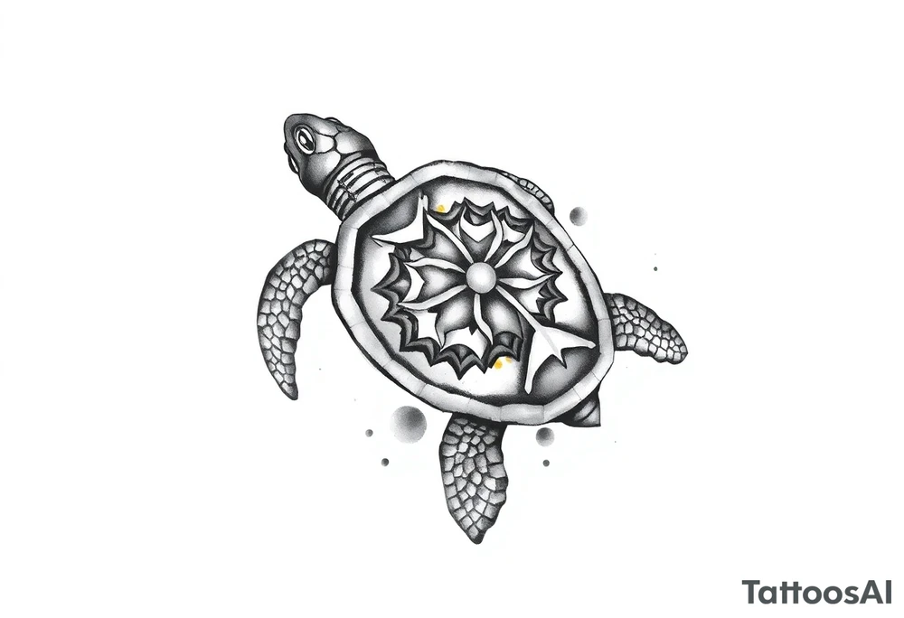 Turtle with neptunes trident pattern on its shell tattoo idea