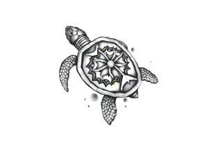 Turtle with neptunes trident pattern on its shell tattoo idea