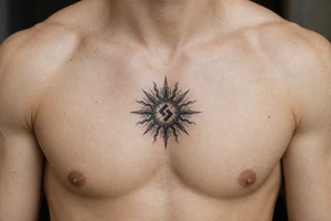 sun with strength symbol in the middle of the sun tattoo idea