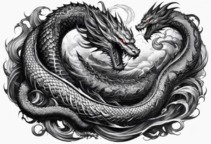 Menacing leviathan serpent fighting behemoth tattoo idea