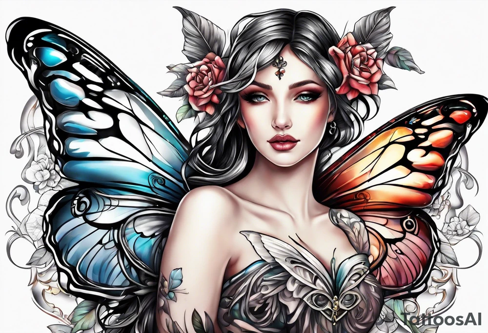Half butterfly with one Angel wing tattoo idea