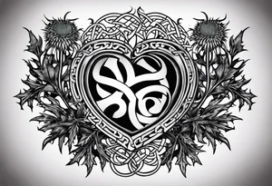 three thistles, Celtic knots, and the words "always remember there is nothing worth sharing like the love that let us share our names" tattoo idea