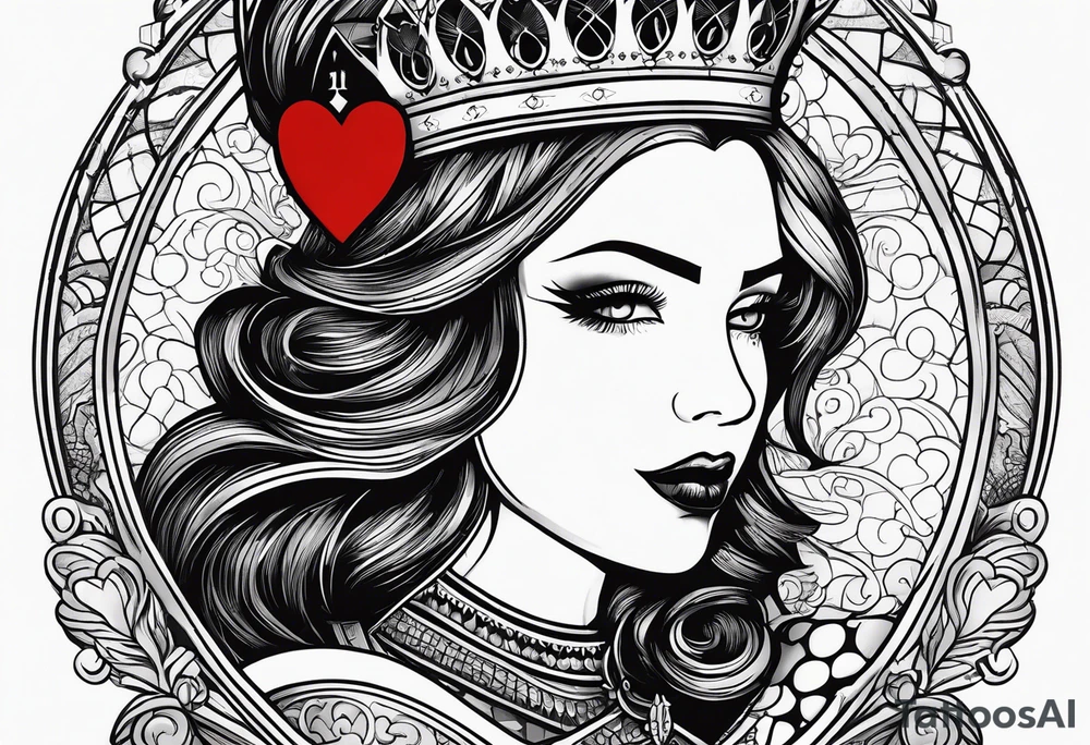minimal design - queen of hearts card - not so much ink - friendly - room for words tattoo idea