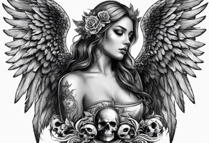 angel with skull head tattoo idea