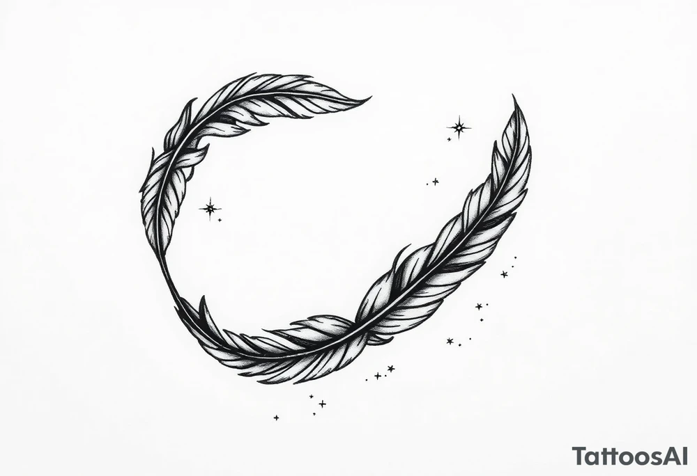 infinity symbol woven with floating feathers and stardust tattoo idea