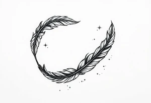 infinity symbol woven with floating feathers and stardust tattoo idea