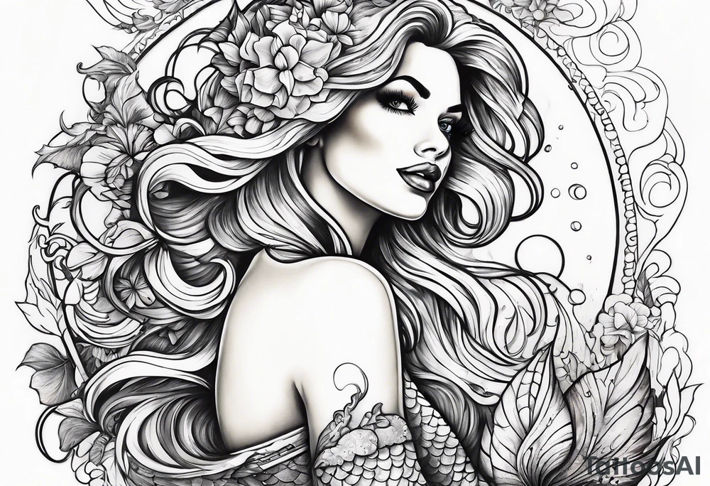Pin up mermaid tattoo idea