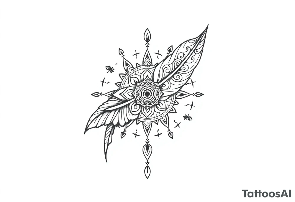 spiritual feather indian mandala shaman rune tattoo idea