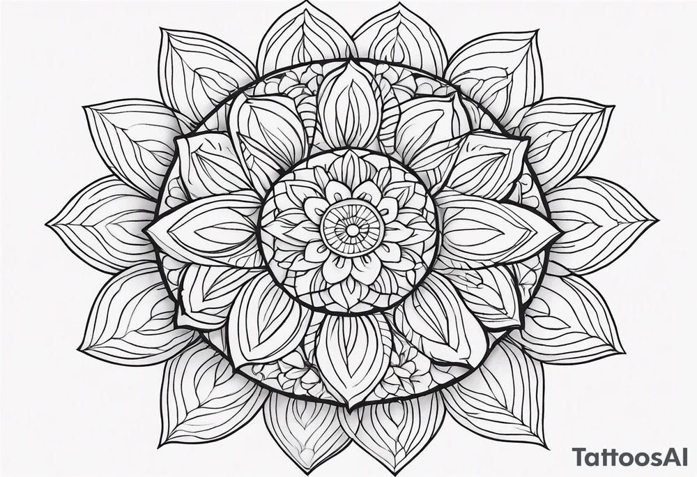 Generate a floral mandala tattoo with minimalist petals and gentle symmetry, focusing on balance and serenity tattoo idea