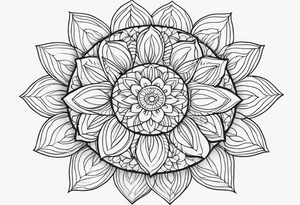 Generate a floral mandala tattoo with minimalist petals and gentle symmetry, focusing on balance and serenity tattoo idea