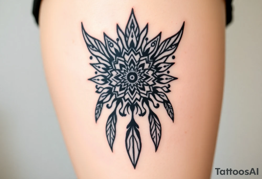 spiritual feather indian mandala shaman tattoo idea