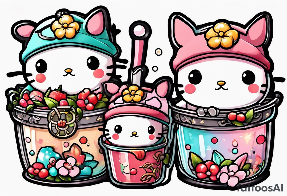 super cute anime boba tea sanrio tattoo idea