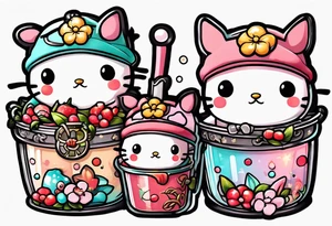 super cute anime boba tea sanrio tattoo idea