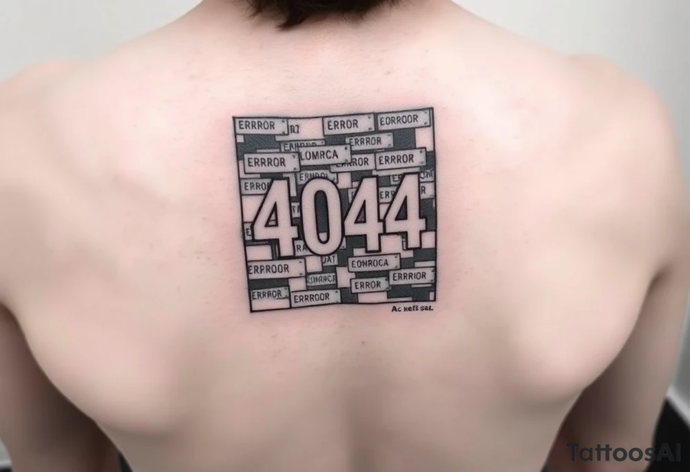 "Black square tattoo (5x5cm) filled with glitching '404 ERROR' messages. Tiny text in corner: 'Свобода — это баг, а не фича'.  

Style: Digital decay effect. Placement: Lower back." tattoo idea