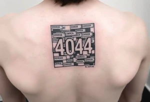 "Black square tattoo (5x5cm) filled with glitching '404 ERROR' messages. Tiny text in corner: 'Свобода — это баг, а не фича'.  

Style: Digital decay effect. Placement: Lower back." tattoo idea