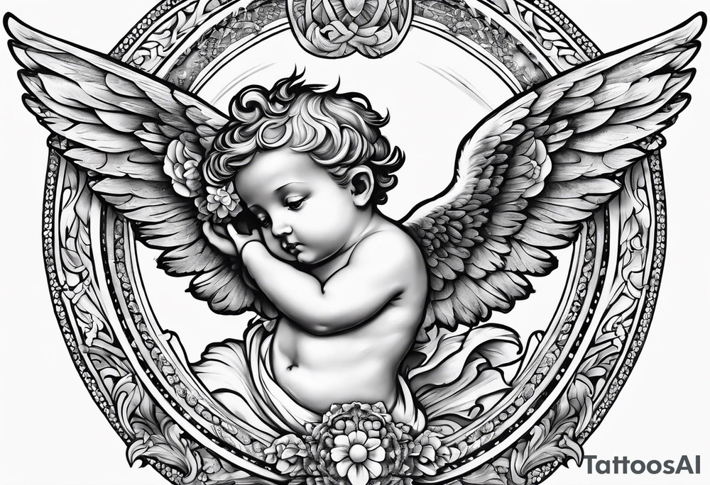 Cherub flying renaissance full body tattoo idea