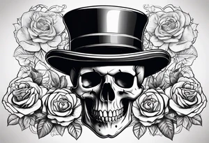 Gothic skull in top hat wrapped in roses tattoo idea