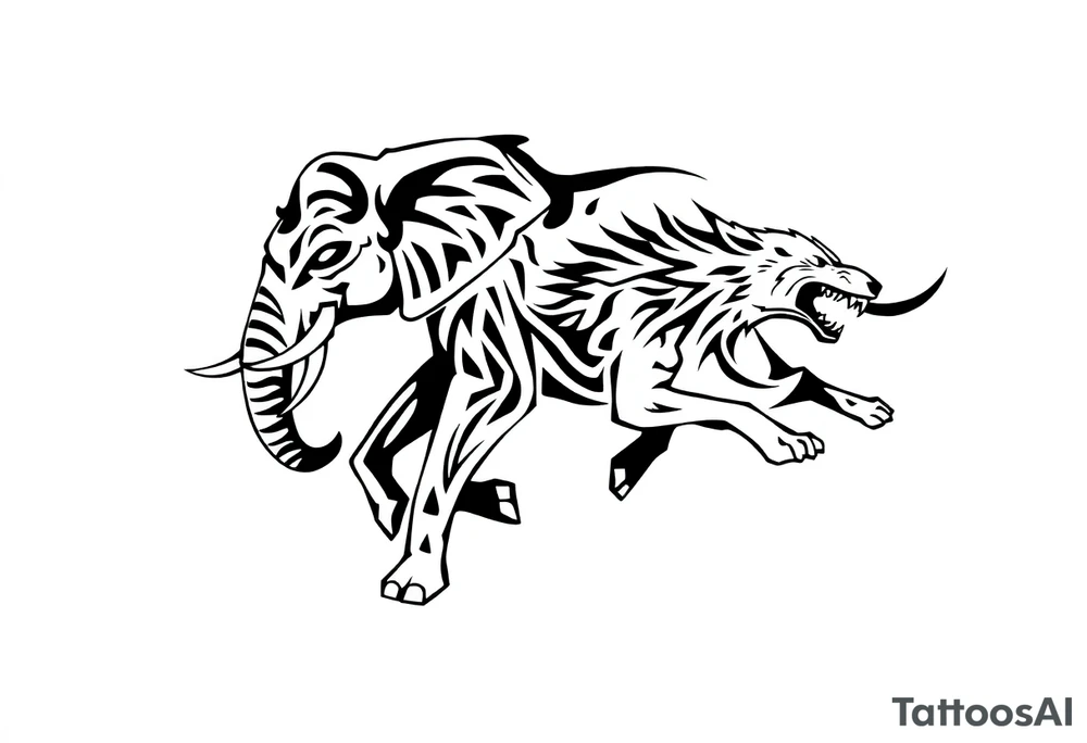 elephant and a wolf running together tattoo idea