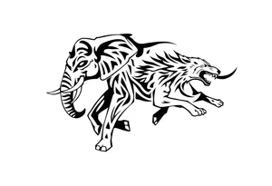 elephant and a wolf running together tattoo idea