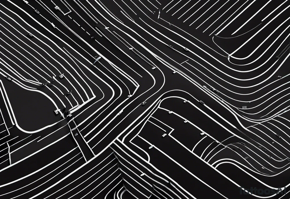A thin lined 400m running track outline showing all 9 lanes 

The whole outline of the full running track from a birdseye view of it tattoo idea