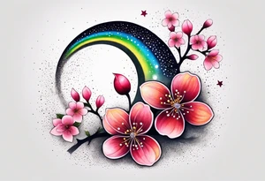 Cherry blossoms and stars in a rainbow of colors tattoo idea