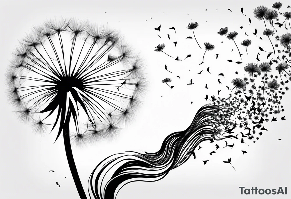 Blowing dandelion flying away , quote I want adventure in the great wide somewhere tattoo idea