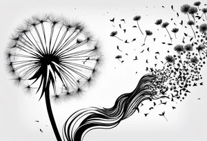 Blowing dandelion flying away , quote I want adventure in the great wide somewhere tattoo idea