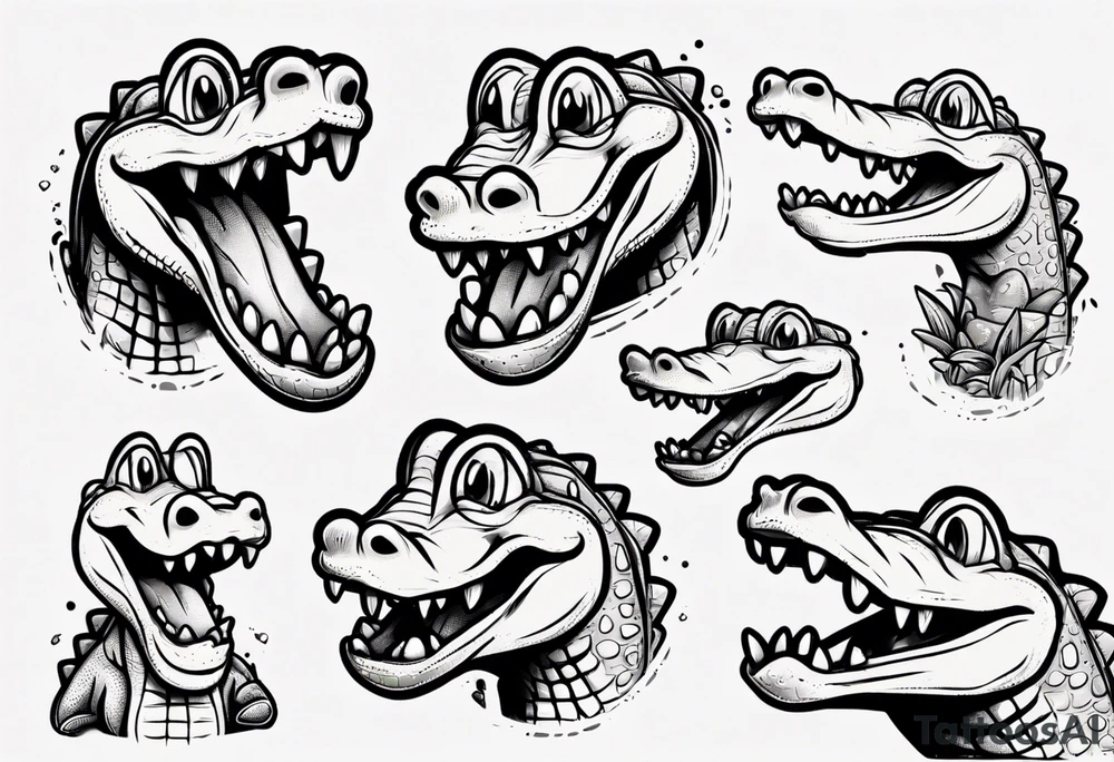 cute cartoon aligator crying tattoo idea