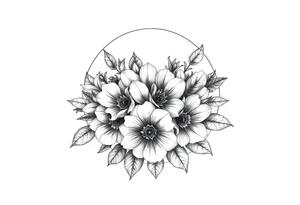 moon-shaped diferent flowers tattoo idea