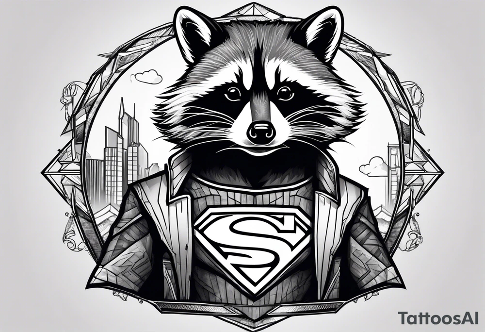 raccoon wearing a Superman t-shirt tattoo idea