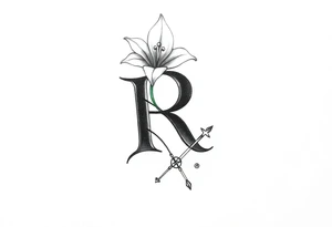 Give me a 'R' with a lily come out the top and a Sagittarius at the bottom tattoo idea