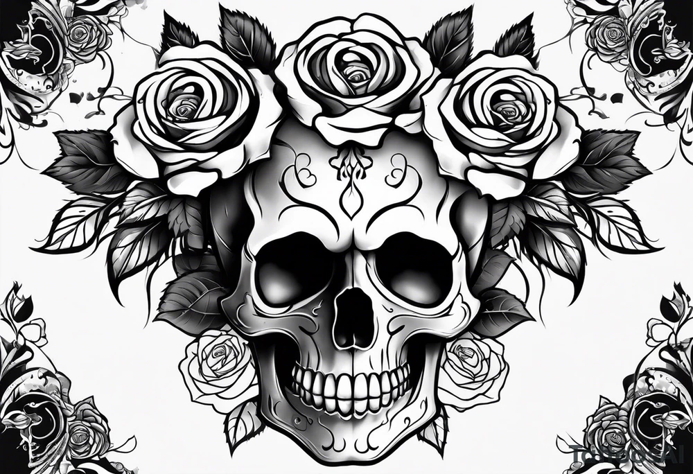 skull and roses tattoo idea