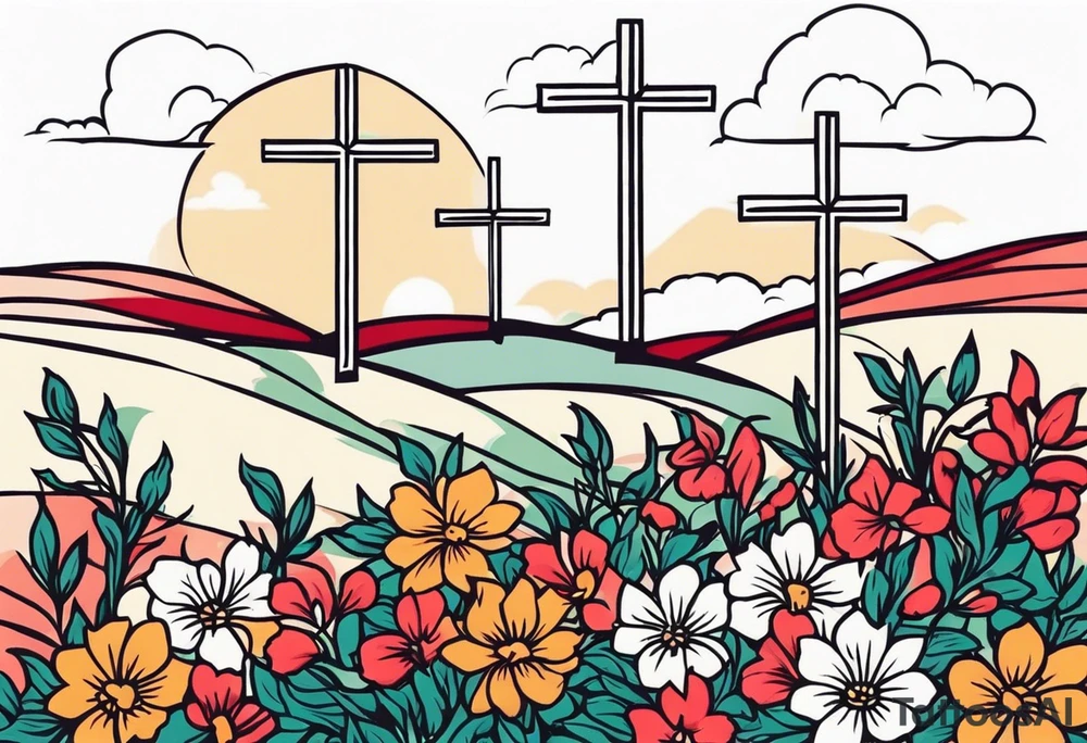 three crosses on hill


vintage flowers
old school vintage simple traditional design 



bold color simple tattoo idea